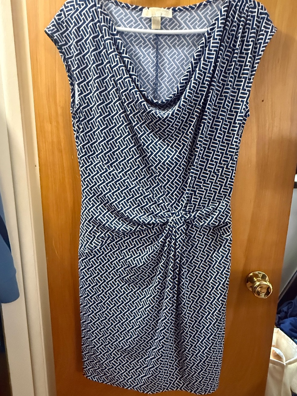 Michael Kors Navy and White Geometric Midi Dress